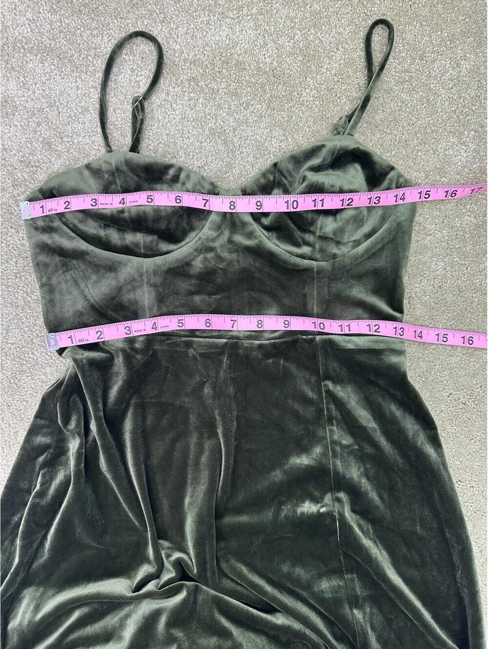 Sz S Lulu’s Olive Green Velvet Maxi Dress Bustier Fairycore Whimsigoth Forest - Picture 6 of 6